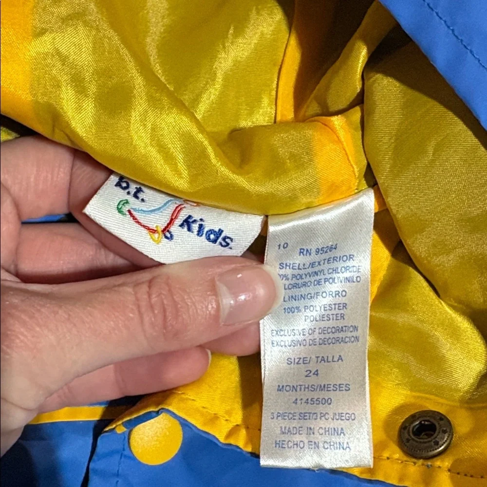 B.t. Kids Frog Embroidered Blue Yellow Rain Jacket sz 24M